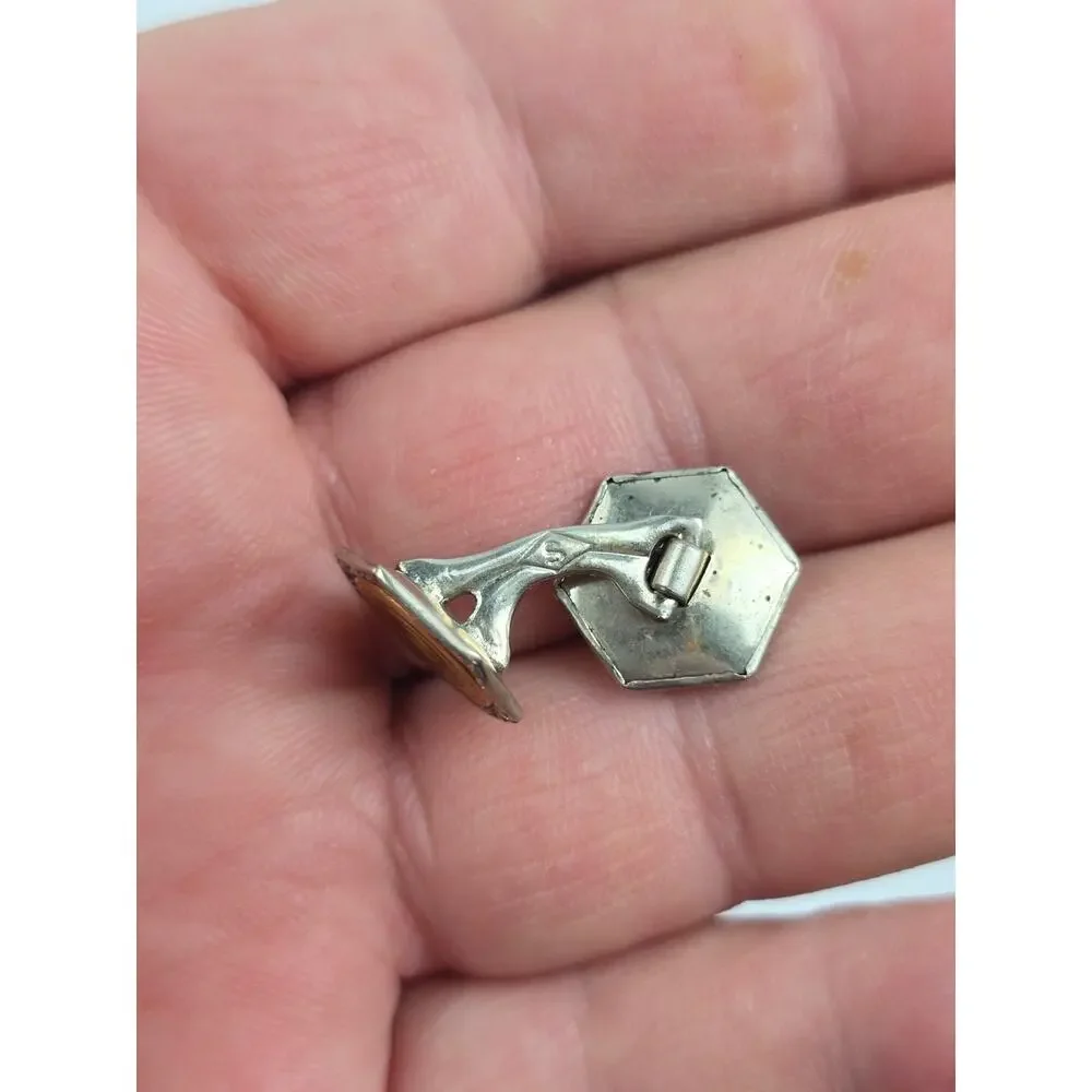 Antique Men's Silver & Gold tone Textured Cufflinks in Clamshell box